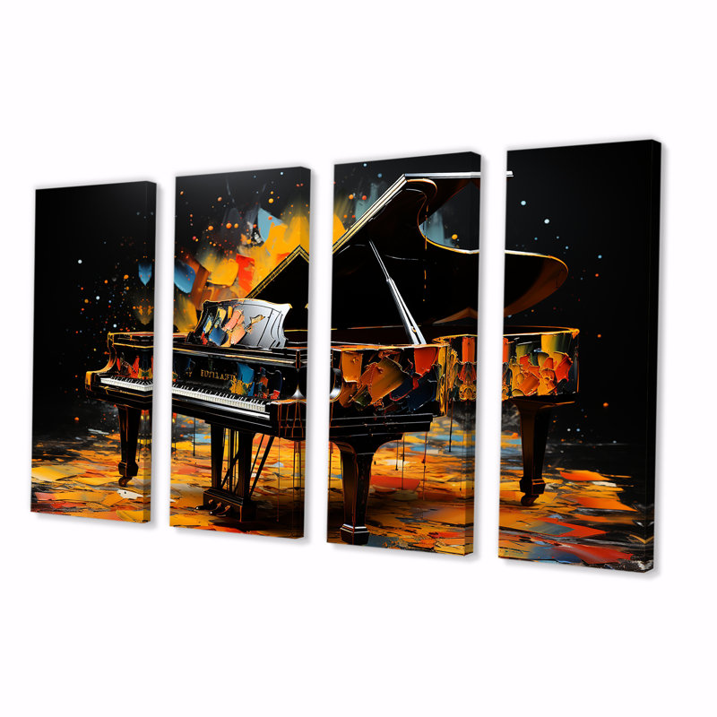 Orange graphite piano sérénade - Piano à musique 4 pièces, art mural pour le salon, H 28 po x l 48 po