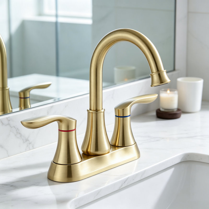 High Arc Bathroom Faucet with Pop-Up Drain and Supply Hoses, Two-Handle 360-Degree Swivel Spout, 4-Inch Centerset Vanity Sink Faucet