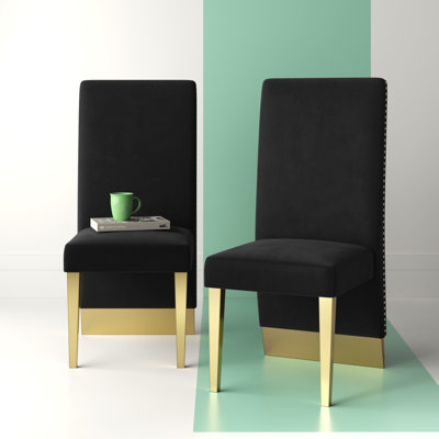 Amine Velvet Upholstered Parsons Chair with Nailhead Trim