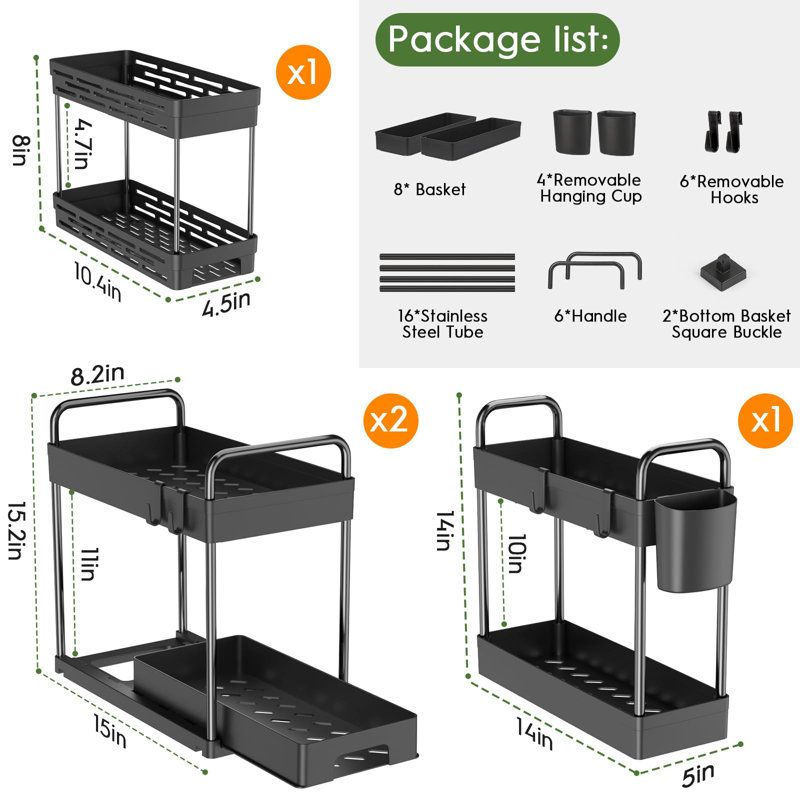 Black Stackable 2-Tier Under Sink Organizer Set