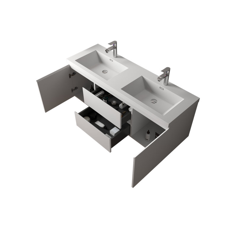 Ensemble de meuble-lavabo mural 60 po double HG.White