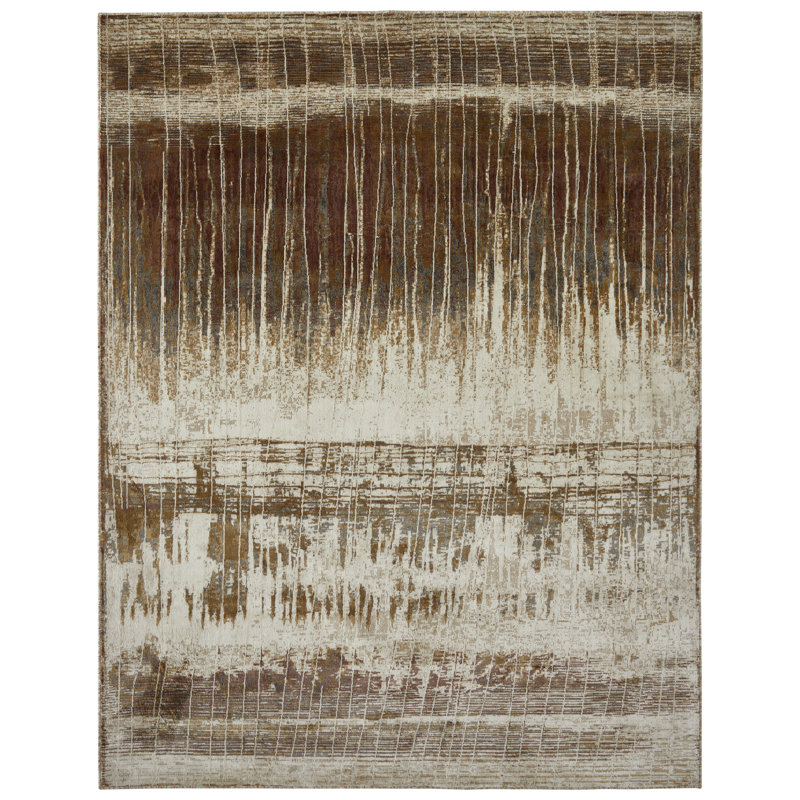 Strato Abstract Earthbound Mist Area Rug, Rectangle 5'1" x 7'6", Brown/Gray/Cream