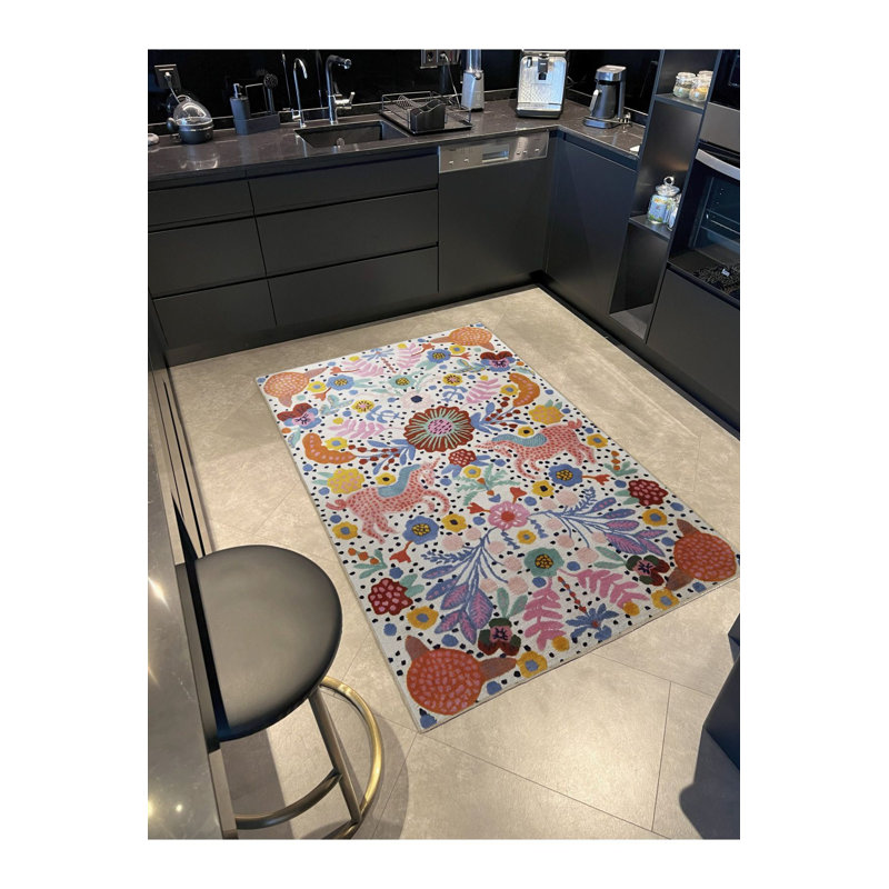Tapis décoratif moderne multicolore lavable à la machine dans des tons de fleurs multicolores