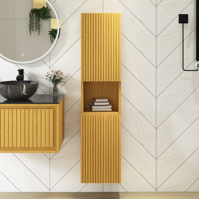 59" Tall Bathroom Wall Mounted Storage Cabinet With Doors And Shelves