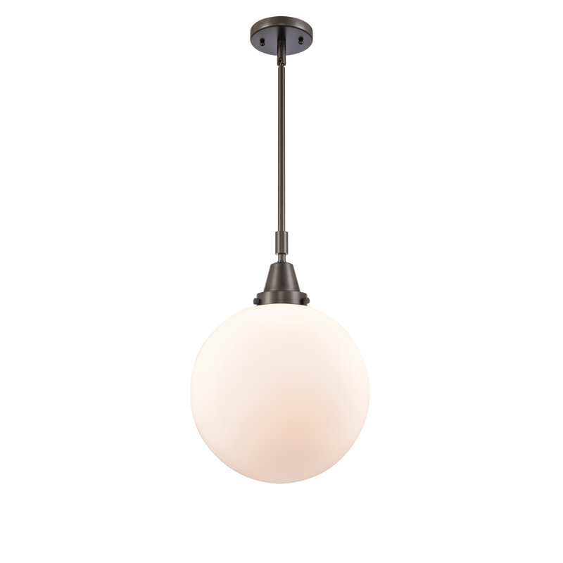 Luminaire suspendu sphère 1 lumière Lorri, Blanc mat, H 49,12 po x l 12 po x P 12 po, Bronze frotté à l'huile