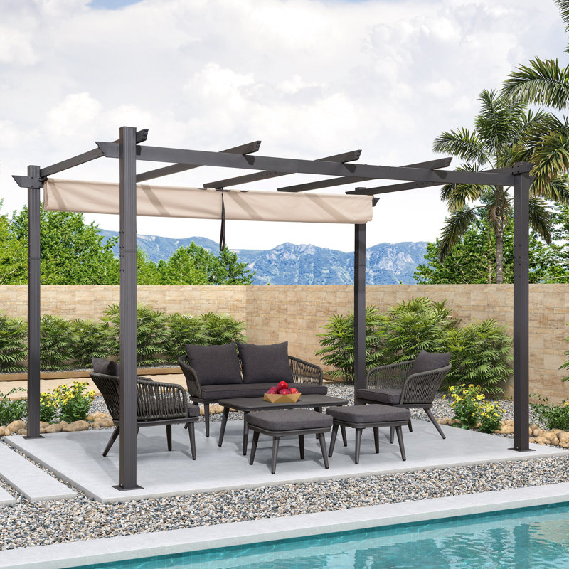 12 Ft. W x 10 Ft. D Metal Pergola with Canopy, Khaki