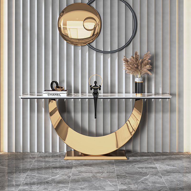 Modern simple sintered stone console table, 31.5" H x 55" W x 11.8" D, Gold