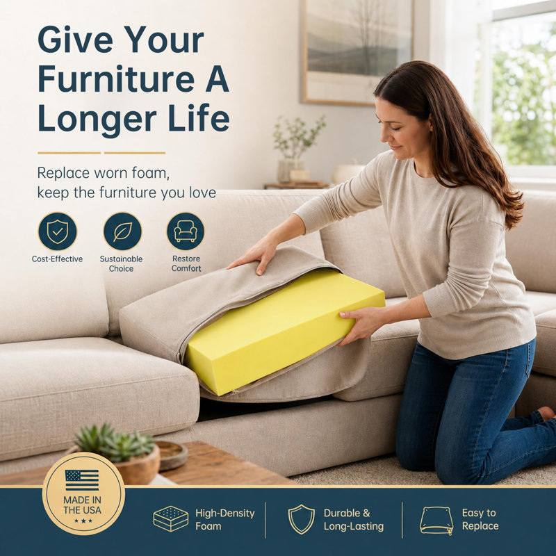 Coussin de remplacement en mousse haute densité - Mousse coupée sur mesure pour canapé, chaise de salle à manger, bateau et baie vitrée