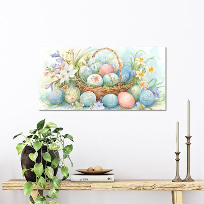Art mural de Pâques GUTTATY, décoration murale de Pâques au printemps, art mural sur toile de Pâques pour le salon, œuf de Pâques pour chambre à coucher, chambre d'enfant, entrée, chambre de bébé 12 po x 24 po