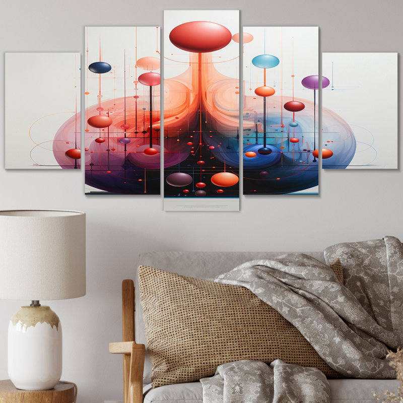 «Futur Mountains Abstract Minimalisme Retro III», impression sur toile de paysage abstrait - 5 panneaux