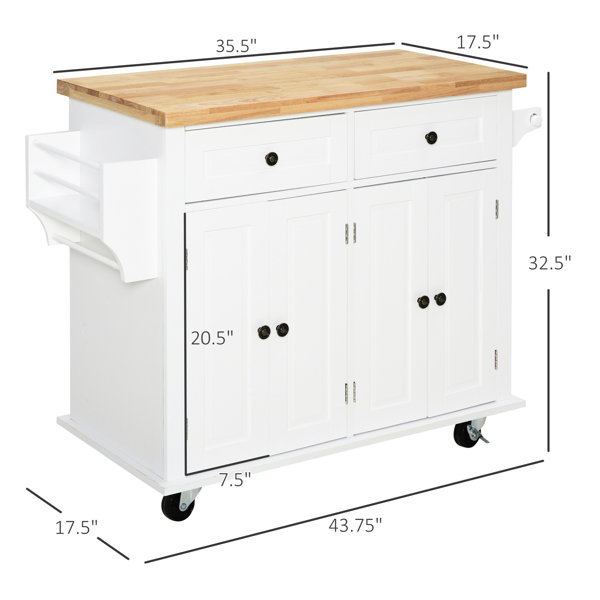 Latitude Run® Kitchen Island Cart With Rubberwood Countertop, Drawers ...
