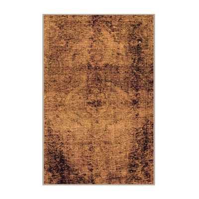 Tapis orange / noir en laine et polyester tissés à la machine Chaniece