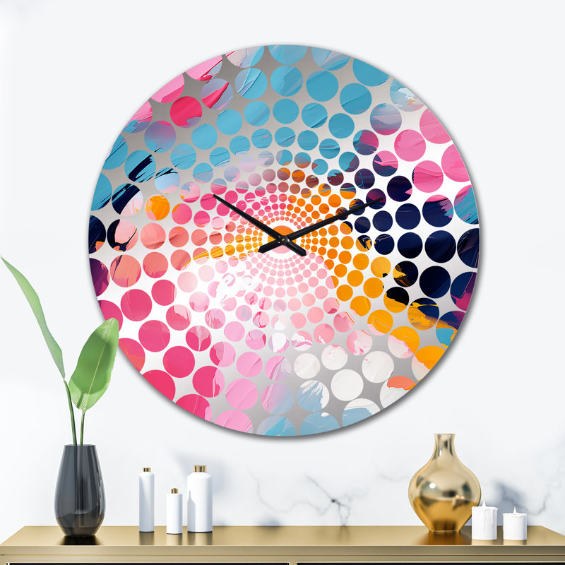 «Colorful Paint Swirl Bliss - Horloge murale abstraite», Grand