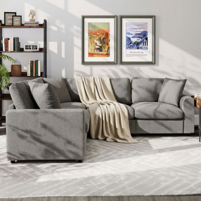 108" Transitional Upholstered Corner Sectional with 3 Throw Pillows