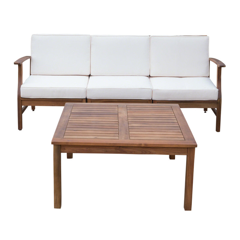Beven Acacia 3 - Person Patio Conversation Set with Cushions, Cream