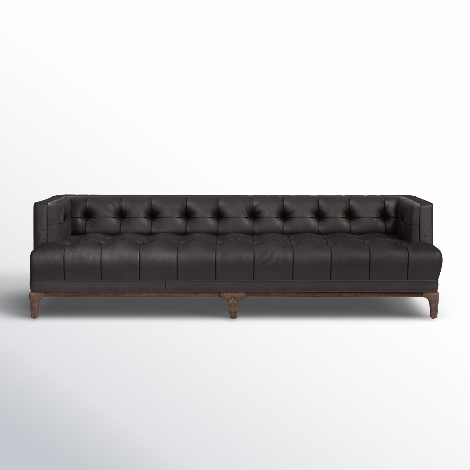 Bari 91'' Tufted Tuxedo Sofa, Brown, Rider Black Genuine Leather