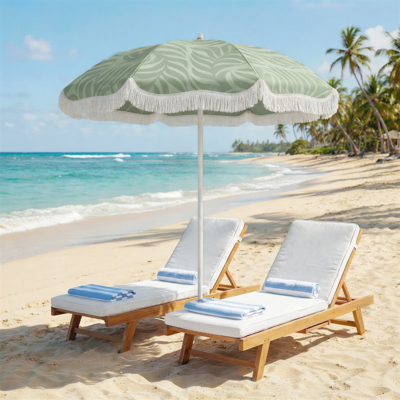 178cm Beach Parasol, Green Floral