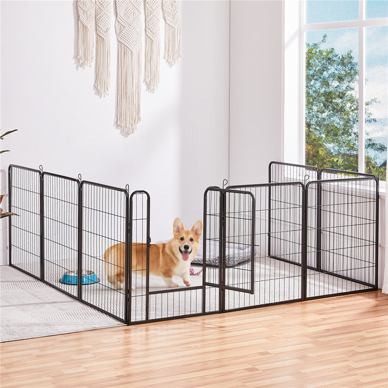 Black Metal 8-Panel Pet Playpen with Door