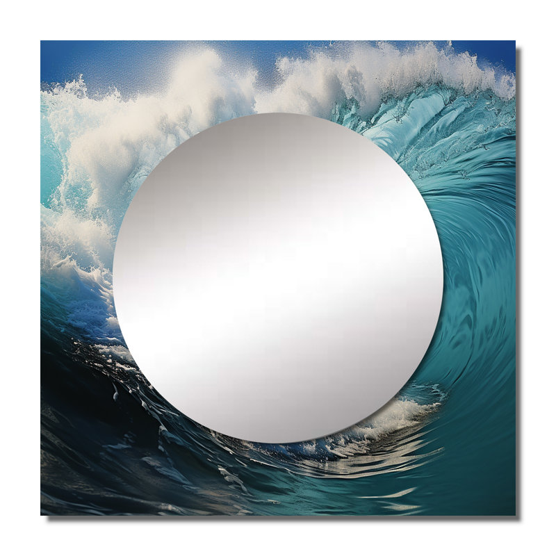 Anthoney - Turquoise Ocean'S Force Unleashed I Coastal Large Square Mirror Wall Decor For Bedroom, 29" x 29"