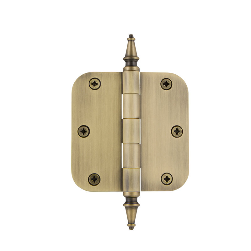Nostalgic Warehouse 3.5" x 3.5" Steeple Tip Residential Hinge with 5/8" Radius Corners, Antique Brass