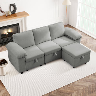 Waldorf 91.7" 3-Seat Sectional Sofa With Ottoman And Built-In Storage