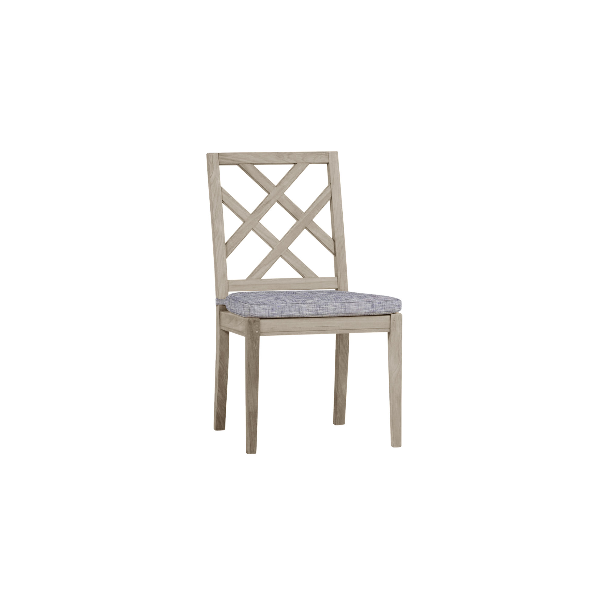 Haley Teak Outdoor Side Chair Latticework Back, No Welt, Oyster Teak, Perigold Posh Sky