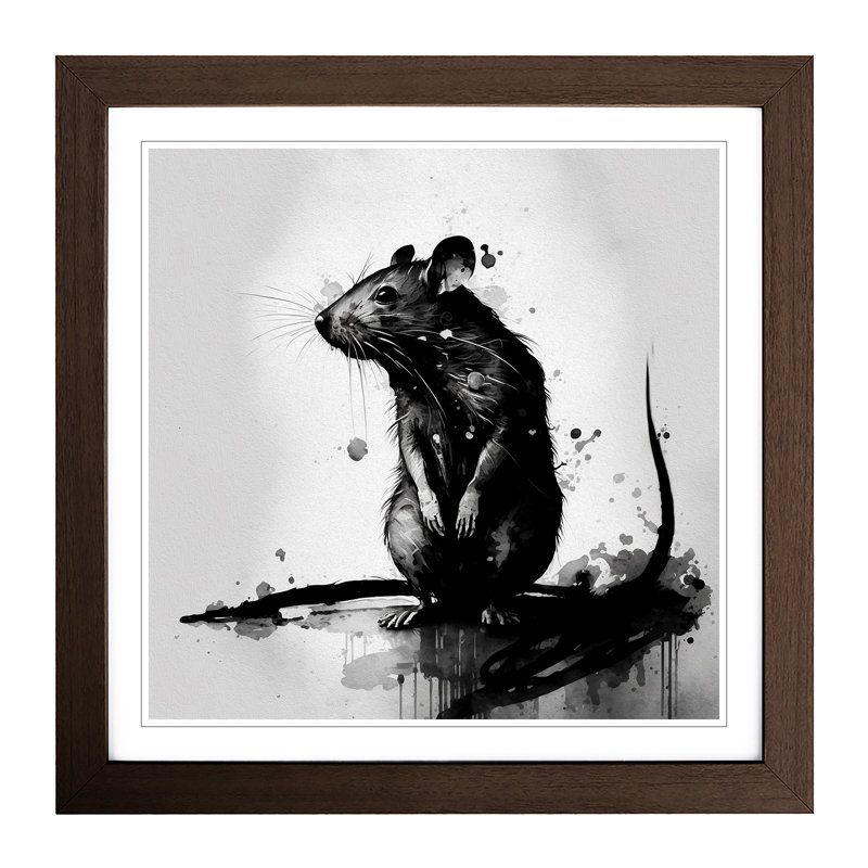 Rat Ink Wash - Single Picture Frame Print on Wood, Walnut