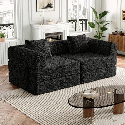 Le canapé-lit convertible de 72,4 pouces, le canapé en chenille, est livré avec deux poches de rangement latérales, deux coussins, un canapé-lit pliable confortable, adapté pour les salons, les chambres et les bureaux