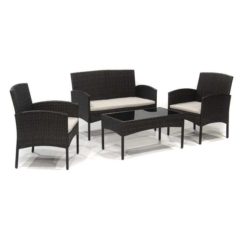 Adreanne Wicker 4 - Person Patio Conversation Set with Cushions