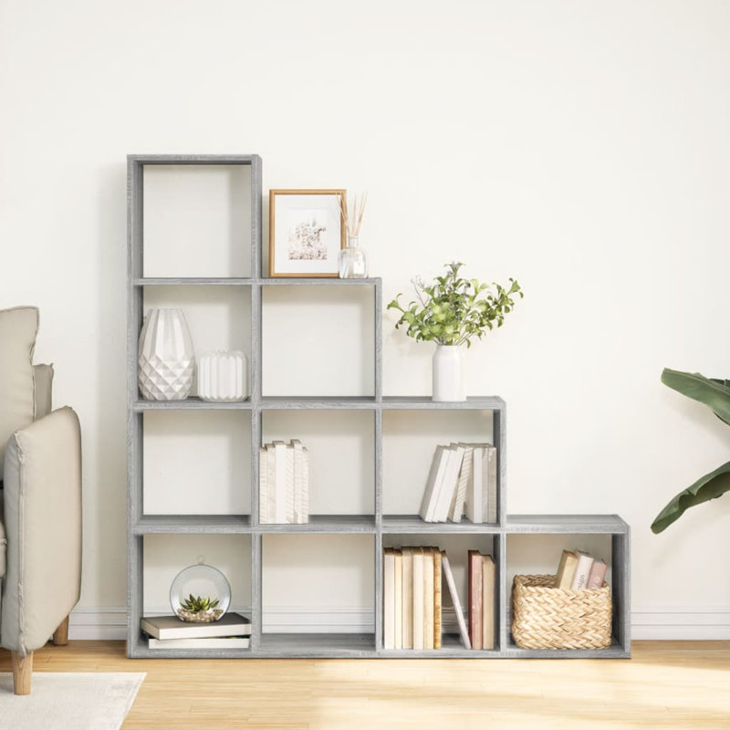 Saphronia Bookcase, (4 Shelves) 131.5cm H x 131.5cm W x 29cm D, Grey Sonoma
