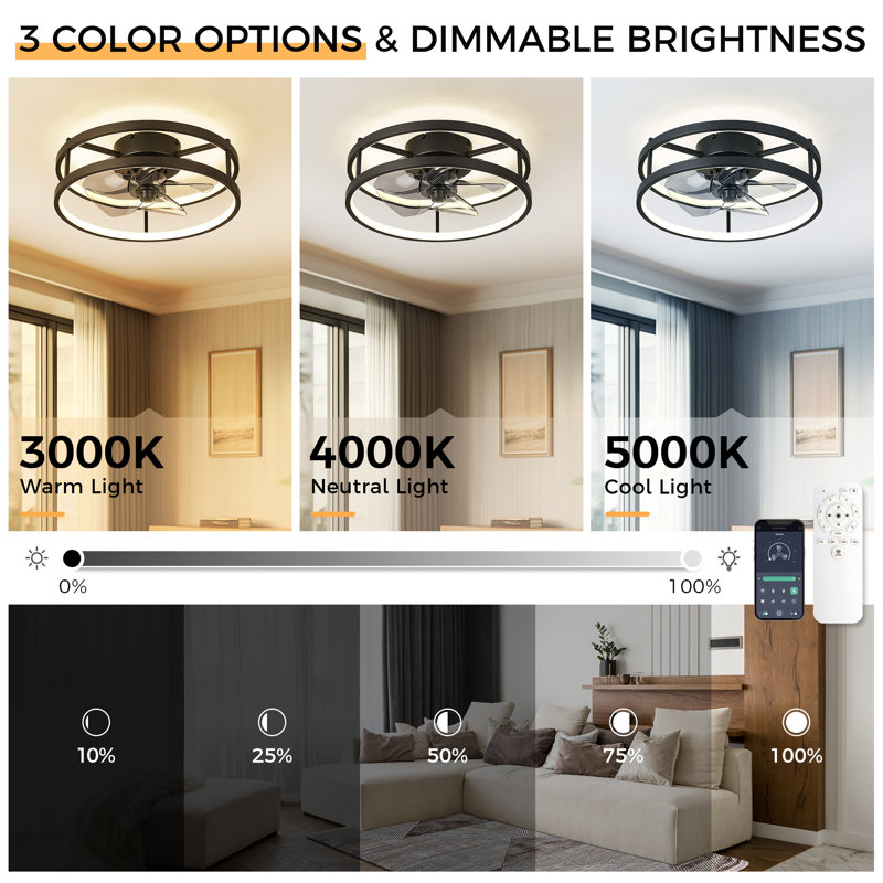 Ventilateur de plafond de 16 po avec lumières DEL, télécommande et ventilateur de plafond avec contrôle des applications.