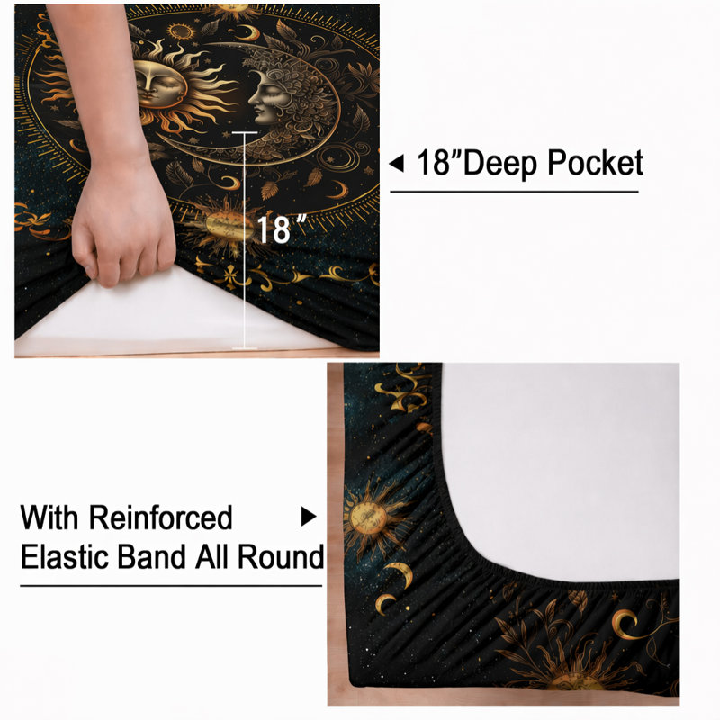 Sheet Set, King Sheet Set with 2 Pillowcases, Sun Moon Celestial
