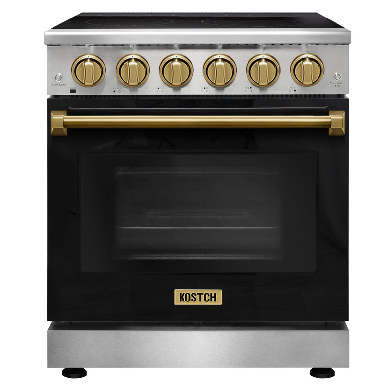 KOSTCH 30" Professional Electric Range with 5 Heating Elements Cooktop, 4.55 Cu. Ft. Convection Oven Capacity, Smooth Glass Top Oven in Black with Bronze Accents
