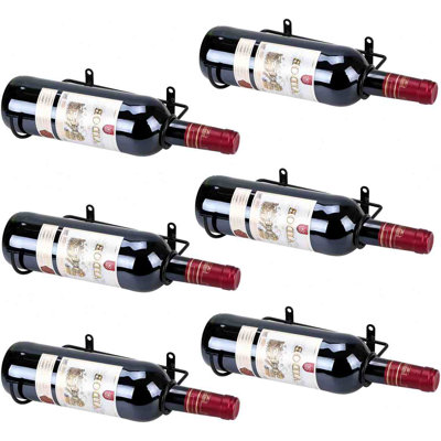 Set Of 6 Wall Mounted Wine Rack Holders - Metal Wine Bottle Display Holder With Hardware, Wall Hanging Red Wine Bottle Organizer Racks For Storage Beverages/Liquor Bottle