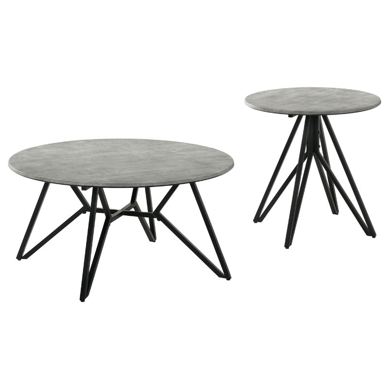 Ensemble de table basse et de bout 2 pièces Aya, plateau en faux ciment gris, métal noir