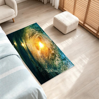 Blue Machine Washable,Beautiful Surfing Ocean Wave Surf Sea Indoor Area Rug