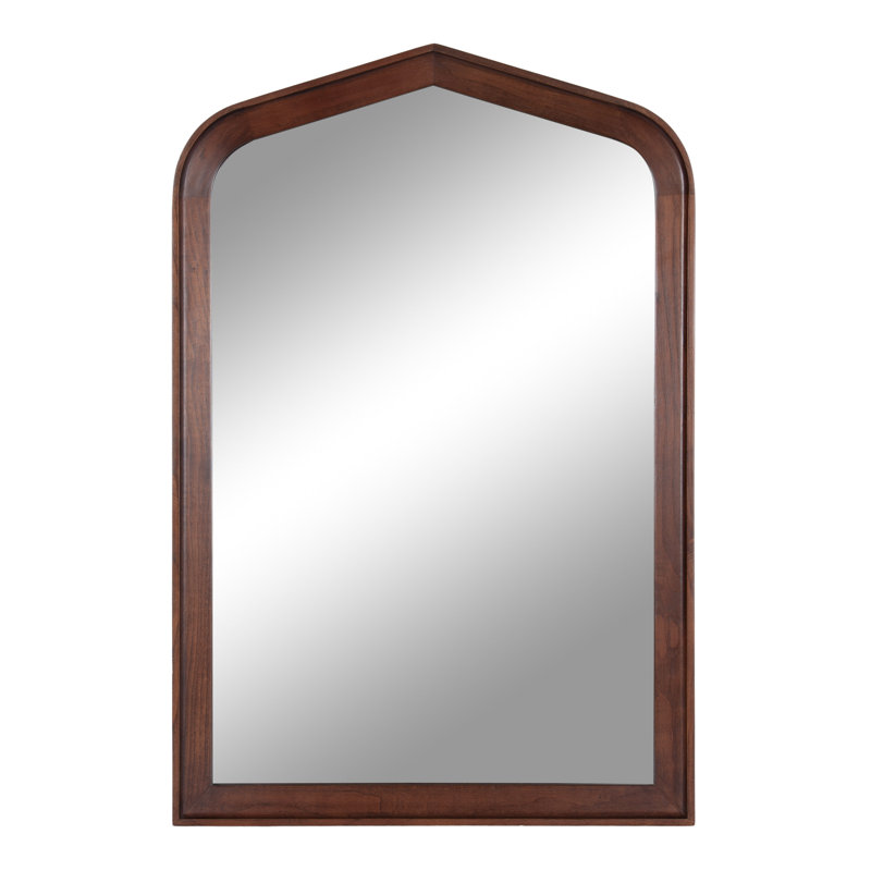 Ehitan Wooden Wide Arched Wall Mirror, 36" x 24", Brown