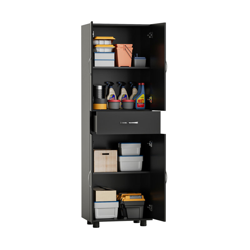 Garage Storage Cabinet With Doors And Drawer, Black