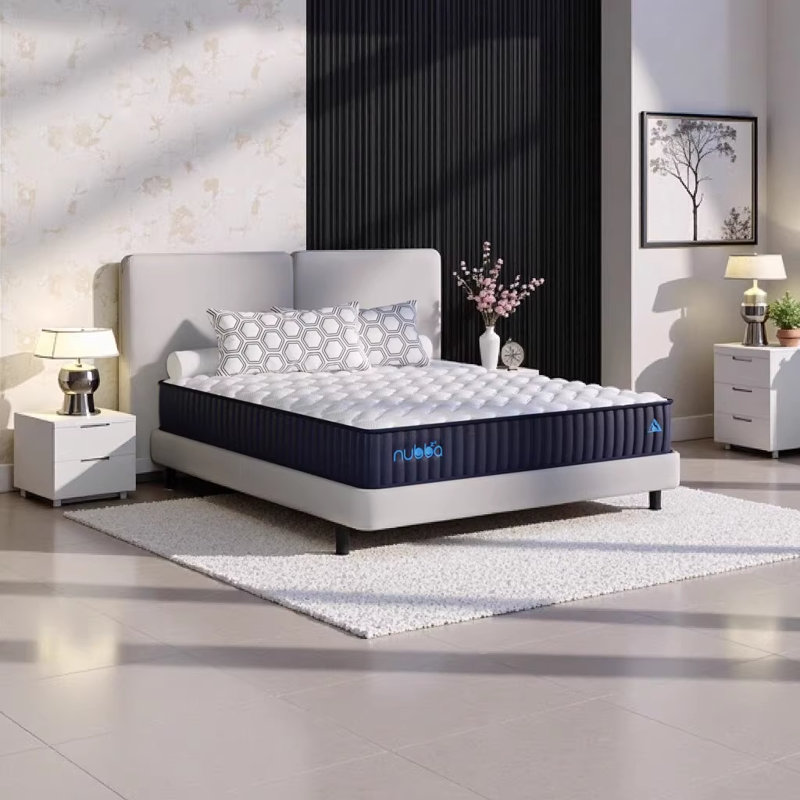 Matelas hybride grand luxe de 14 po NUBBA Elite - mi-ferme: mousse à mémoire de forme de qualité supérieure et ressorts ensachés pour un confort moelleux avec un soutien précis