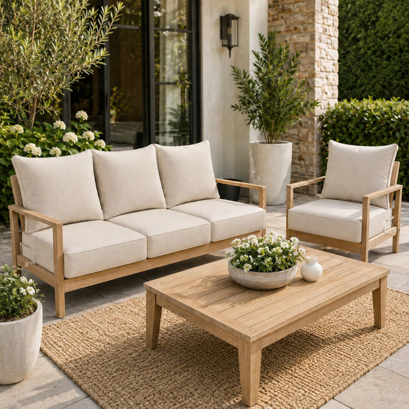 Set Of 1 24" W X 24" D Outdoor Deep Seat Chair Cushion Sets With Back Pillows, Beige, 1, Beige