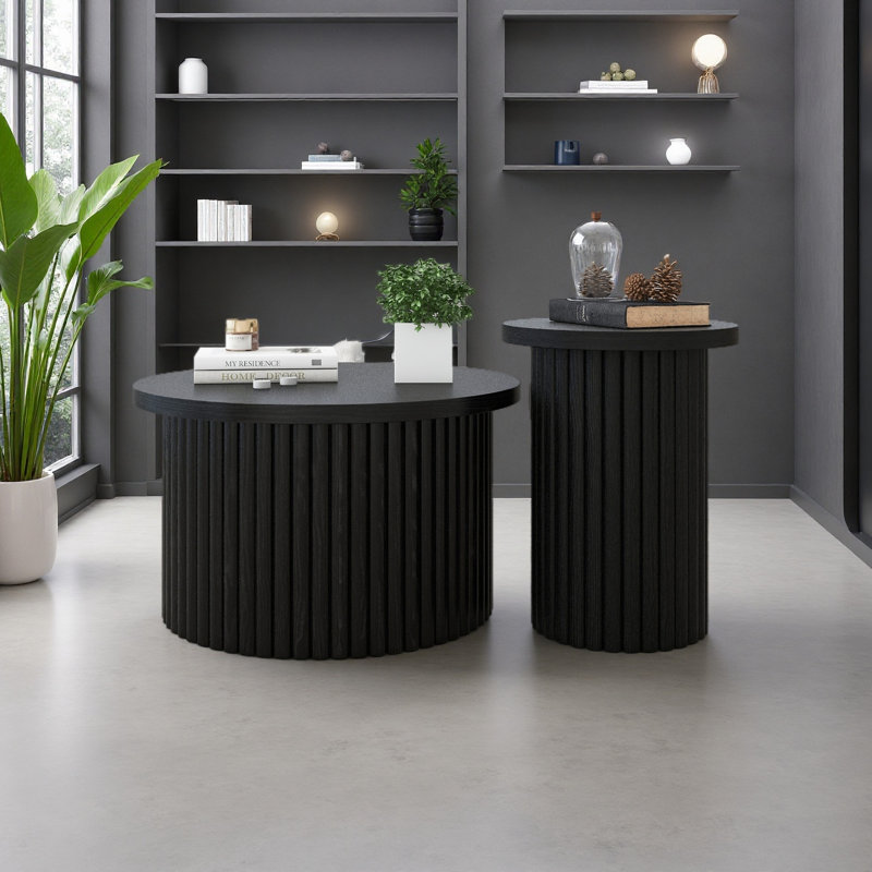 Ensemble de 2 tables basses, tables basses rondes, tables d'appoint modernes pour salon, appartement, Noir