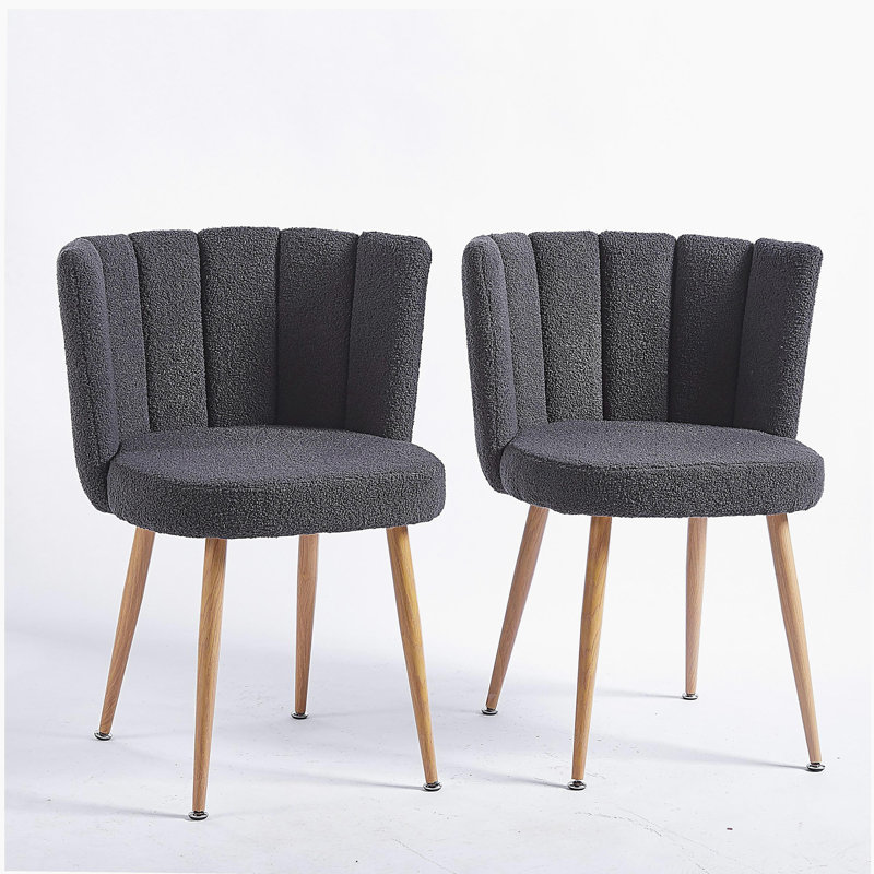Defreitas Dining Chair with Iron Legs and Cushions, Gray Fabric