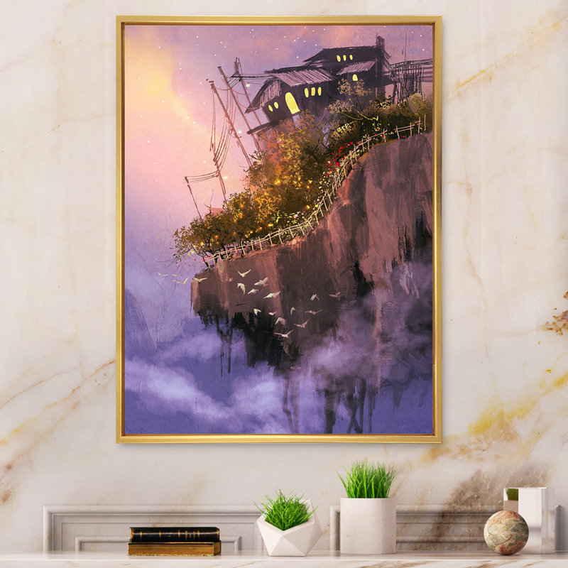 Jeu vidéo sur les îles flottantes - reproduction sur toile, H 20 po x l 12 po, Cadre flottant doré