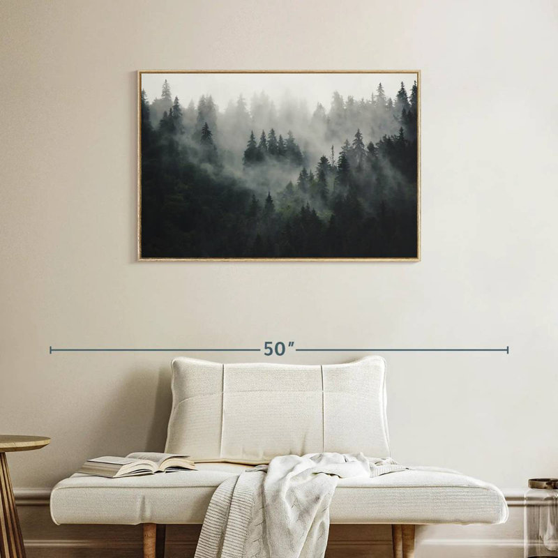 Misty Forest Mountain, 37 po x 25 po, Cadre flottant en bois naturel