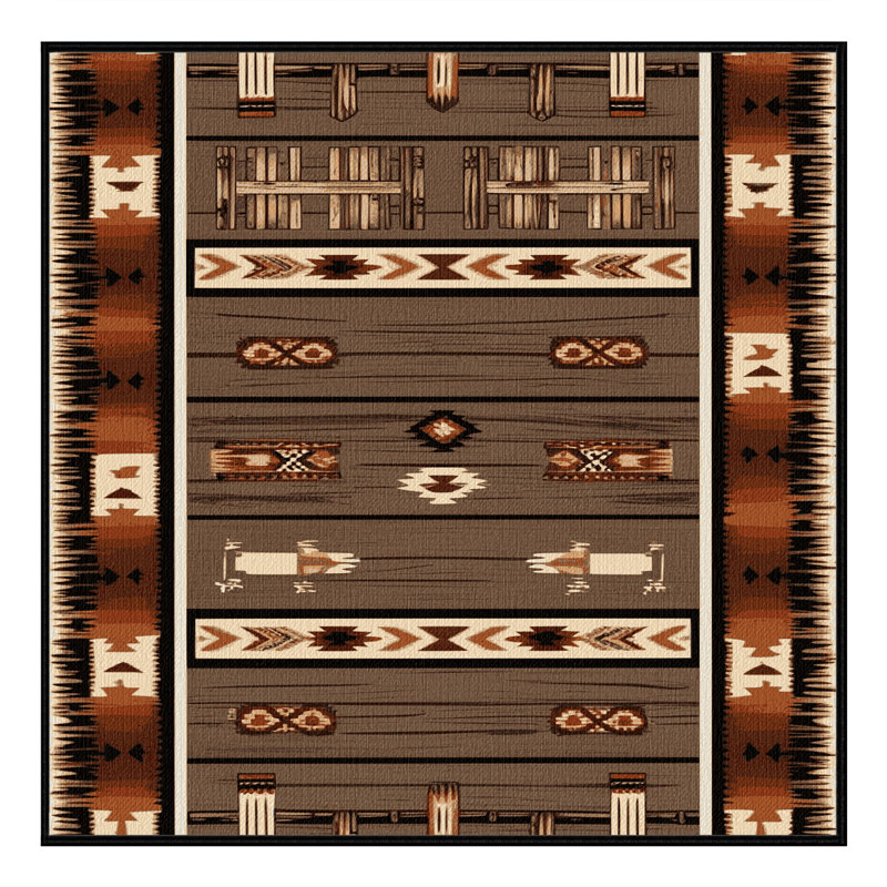 Washable Western Ranch Southwestern Area Rug, Square 3'