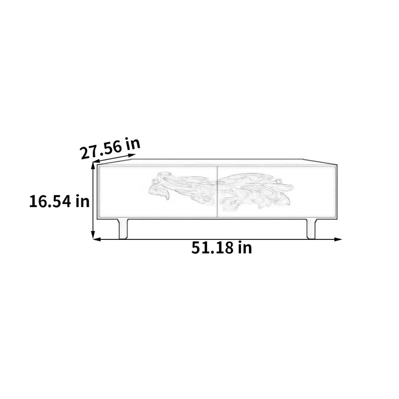 Table basse avec rangement peint français rétro, H 16,54 po x L 51,18 po x l 27,56 po, Blanc