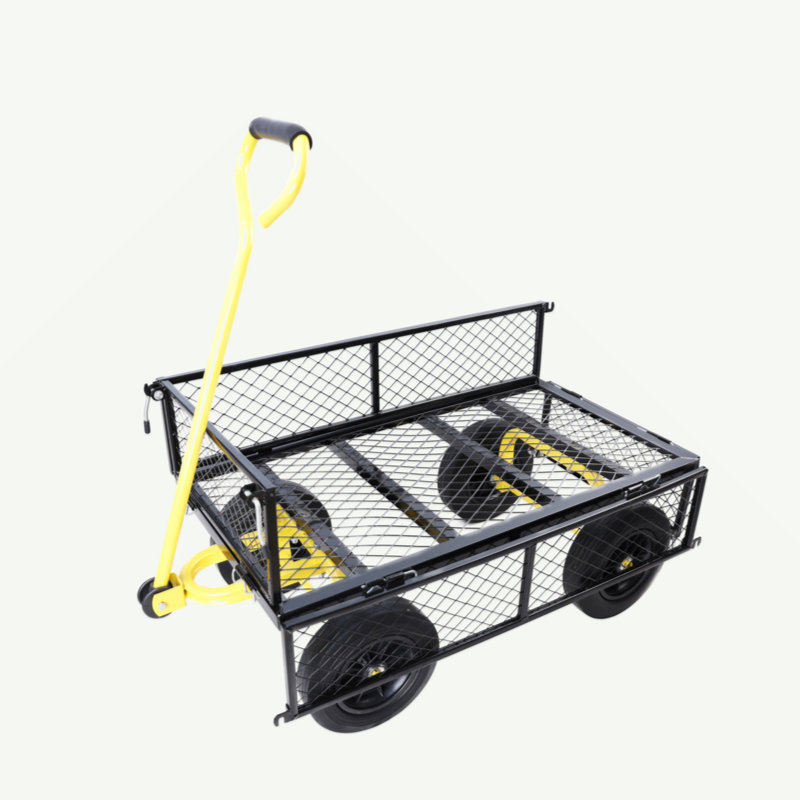 Black and Yellow Steel Garden Wagon with Solid Wheels