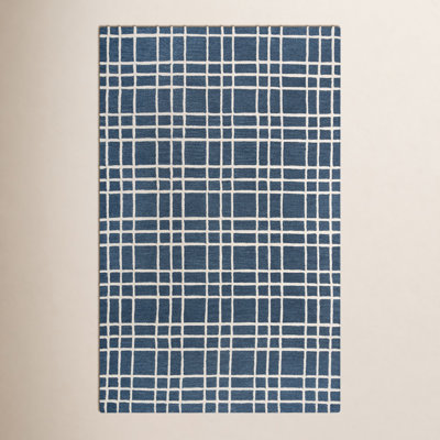 Alec Blue Hand-Tufted Plaid Wool Rug