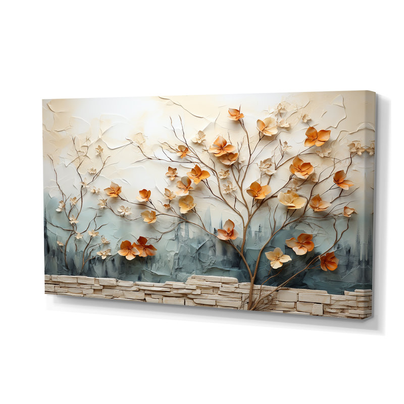 Décoration murale fleuri érable gris pêche I
