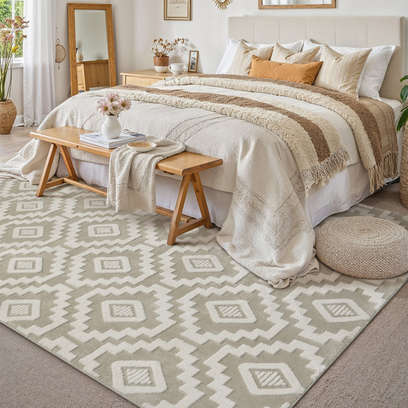 Tapis à poils longs lavable Charles avec envers antidérapant, Rectangle 6 pi x 9 pi, Beige